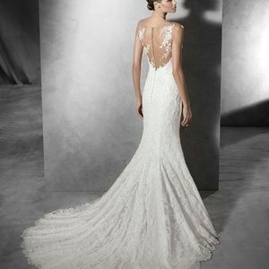 Pronovias Lace Prunelle Wedding Dress (& Matching Lace Chapel-length Veil)